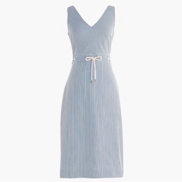 J. Crew Nautical Coastal V Neck Seersucker Tie Front Sleeveless Dress Sz 2 - Picture 4 of 11